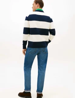 Cotton Blend Striped Knitted Polo Shirt