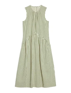 Cotton Blend Striped Midi Smock Dress