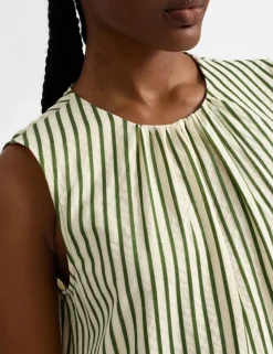 Cotton Blend Striped Midi Smock Dress