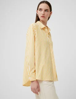 Cotton Blend Striped Relaxed Popover Blouse