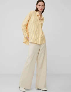 Cotton Blend Striped Relaxed Popover Blouse