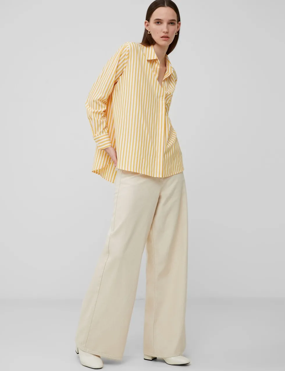 Cotton Blend Striped Relaxed Popover Blouse