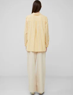 Cotton Blend Striped Relaxed Popover Blouse