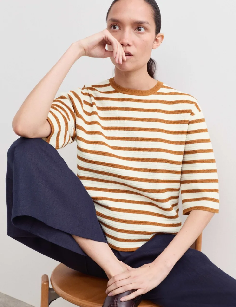 Cotton Blend Striped Relaxed Knitted Top