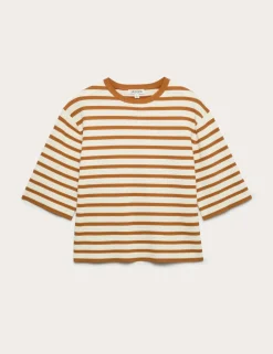 Cotton Blend Striped Relaxed Knitted Top