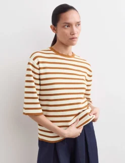 Cotton Blend Striped Relaxed Knitted Top