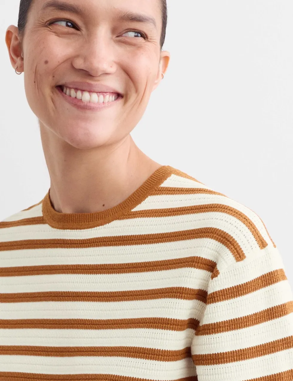 Cotton Blend Striped Relaxed Knitted Top