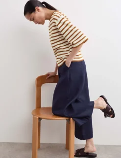 Cotton Blend Striped Relaxed Knitted Top