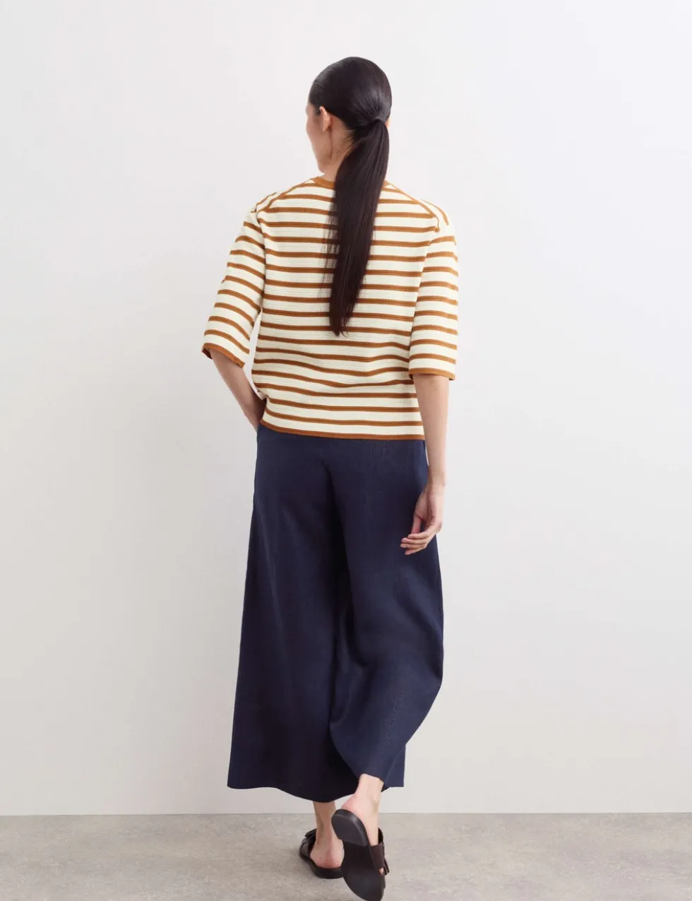 Cotton Blend Striped Relaxed Knitted Top