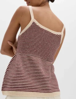 Cotton Blend Striped Square Neck Knitted Vest