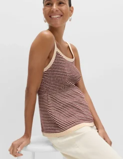 Cotton Blend Striped Square Neck Knitted Vest