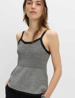 Cotton Blend Striped Square Neck Knitted Vest