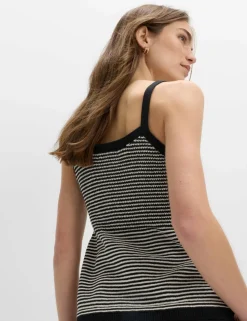 Cotton Blend Striped Square Neck Knitted Vest