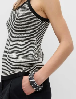 Cotton Blend Striped Square Neck Knitted Vest
