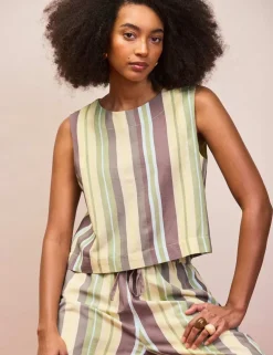 Cotton Blend Striped Top with Linen