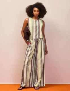 Cotton Blend Striped Top with Linen