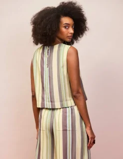 Cotton Blend Striped Top with Linen
