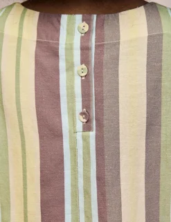 Cotton Blend Striped Top with Linen