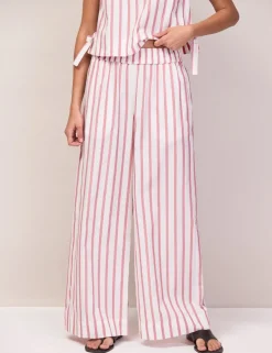 Cotton Blend Striped Wide Leg Trousers