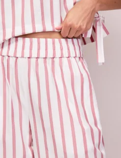 Cotton Blend Striped Wide Leg Trousers
