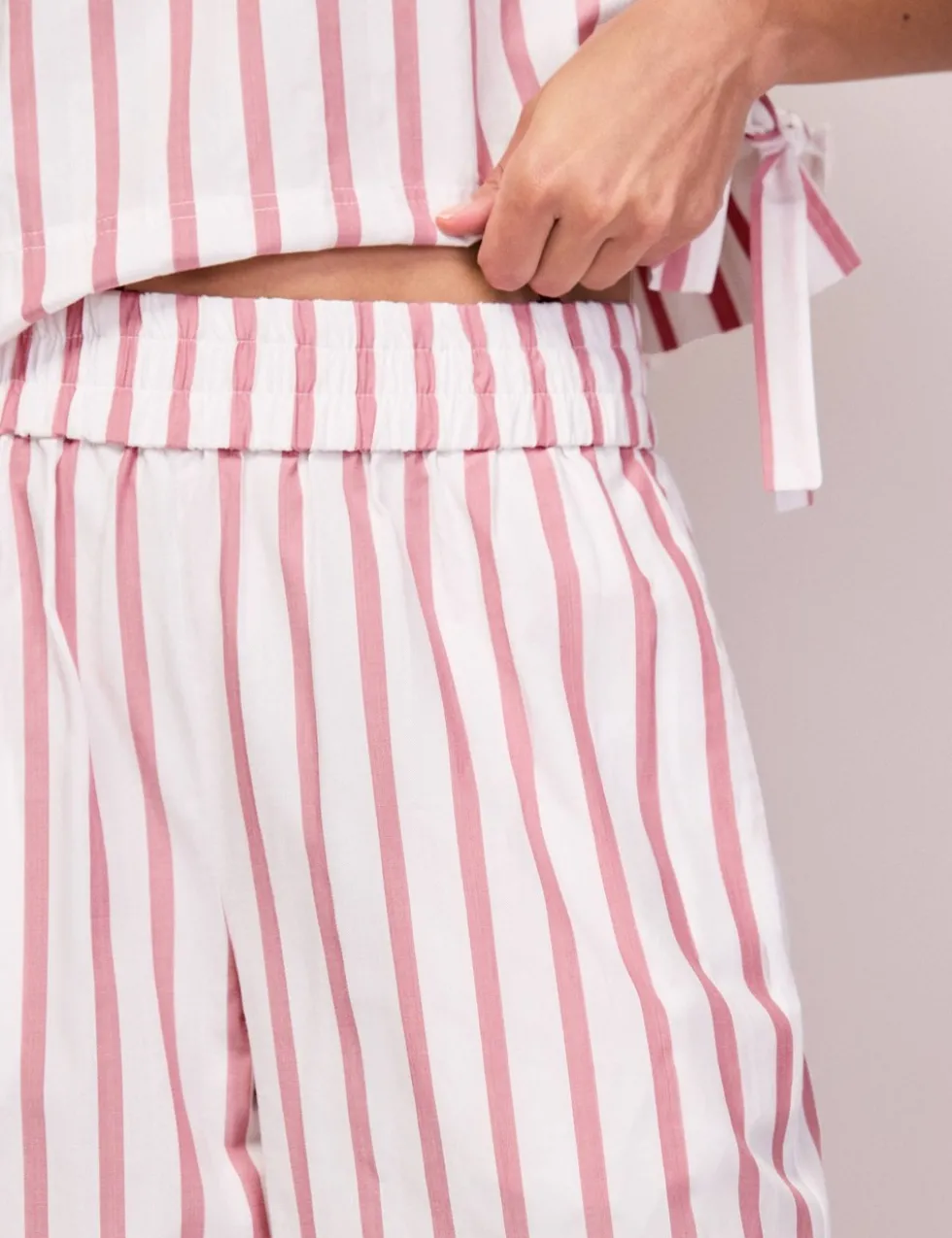 Cotton Blend Striped Wide Leg Trousers