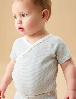 Cotton Blend Striped Wrap Bodysuit (7lbs-18 Mths)
