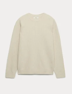 Cotton Blend Textured Crew Neck Jumper