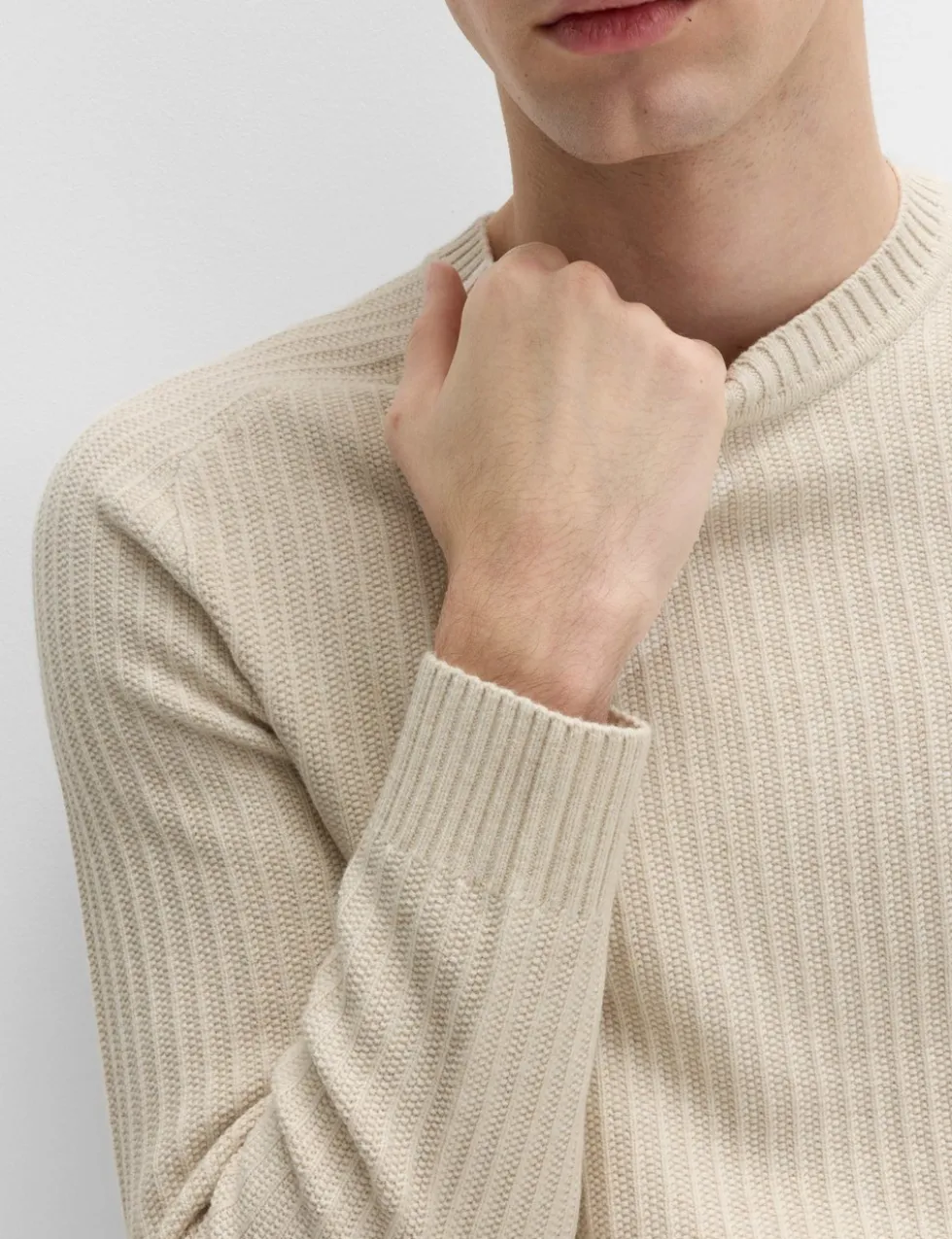 Cotton Blend Textured Crew Neck Jumper