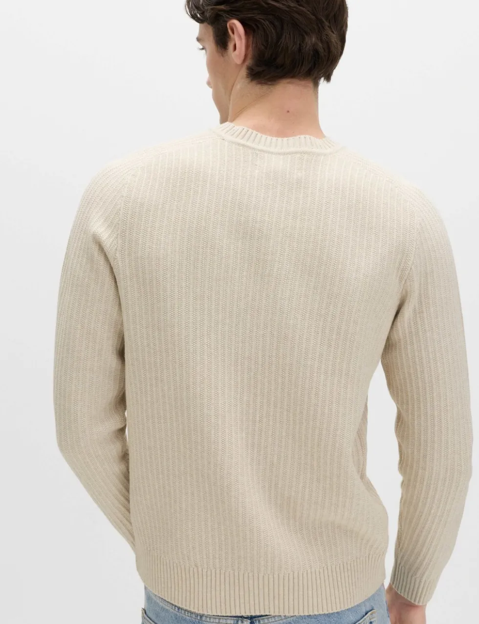 Cotton Blend Textured Crew Neck Jumper