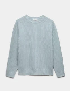 Cotton Blend Textured Crew Neck Jumper