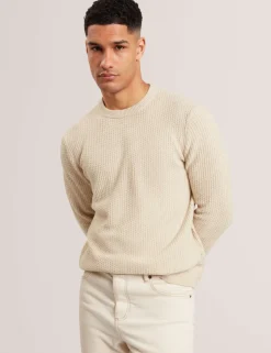 Cotton Blend Textured Crew Neck Jumper