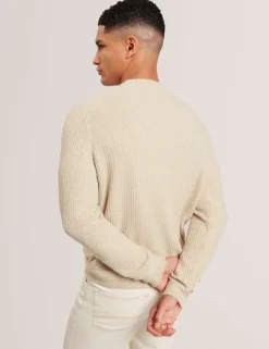Cotton Blend Textured Crew Neck Jumper