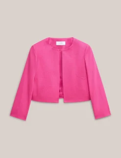 Cotton Blend Textured Cropped Jacket