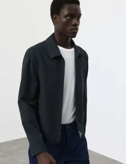 Cotton Blend Textured Harrington Jacket