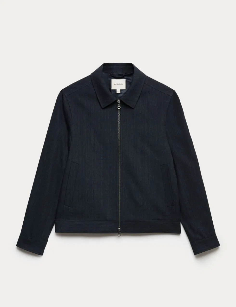 Cotton Blend Textured Harrington Jacket