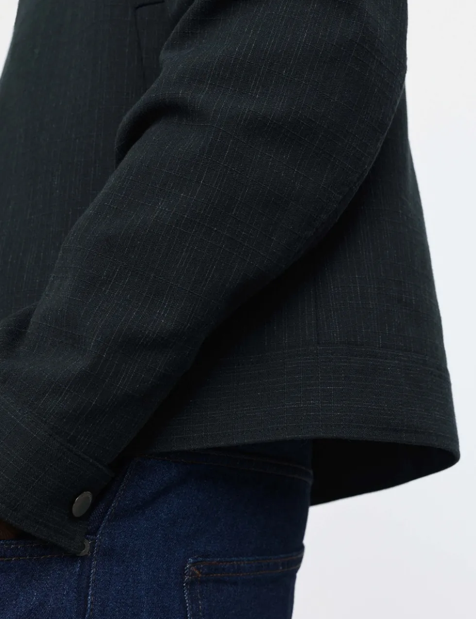 Cotton Blend Textured Harrington Jacket