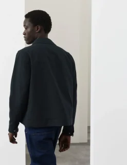 Cotton Blend Textured Harrington Jacket