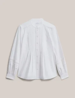 Cotton Blend Textured High Neck Blouse