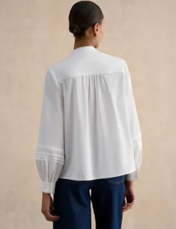 Cotton Blend Textured High Neck Blouse