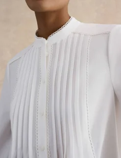 Cotton Blend Textured High Neck Blouse