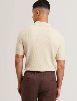 Cotton Blend Textured Knitted Polo Shirt