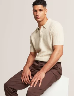 Cotton Blend Textured Knitted Polo Shirt