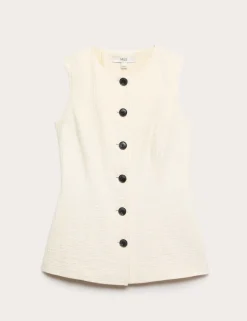 Cotton Blend Textured Longline Waistcoat