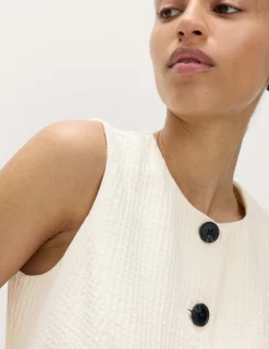 Cotton Blend Textured Longline Waistcoat
