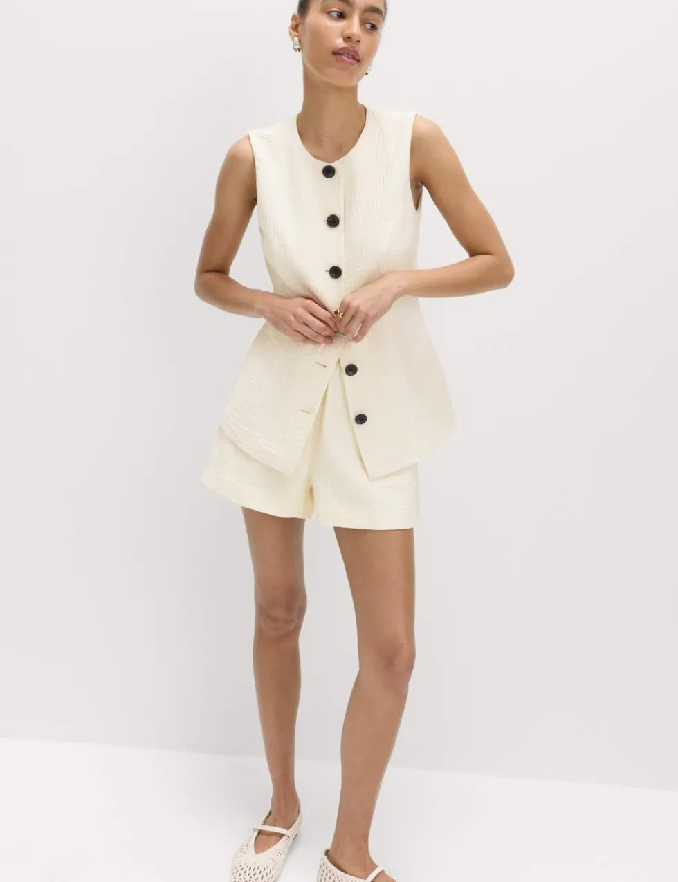 Cotton Blend Textured Longline Waistcoat