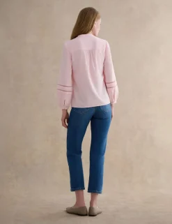 Cotton Blend Textured Notch Neck Blouse