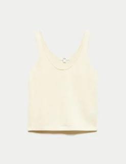 Cotton Blend Textured Scoop Neck Knitted Vest