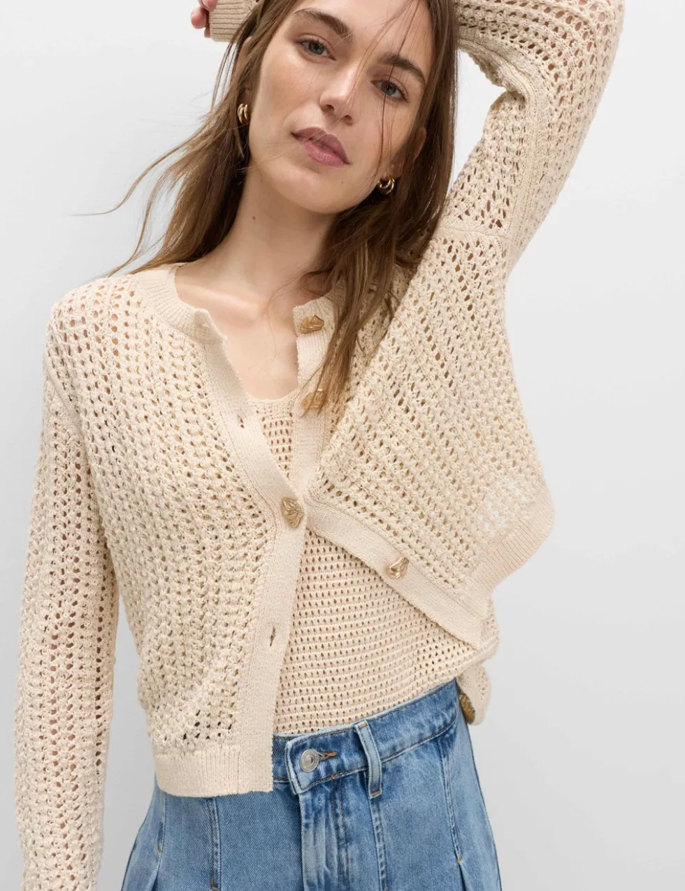 Cotton Blend Textured Slim Fit Cardigan