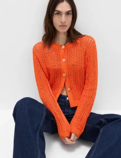Cotton Blend Textured Slim Fit Cardigan