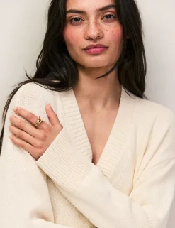 Cotton Blend Textured V-Neck Relaxed Jumper